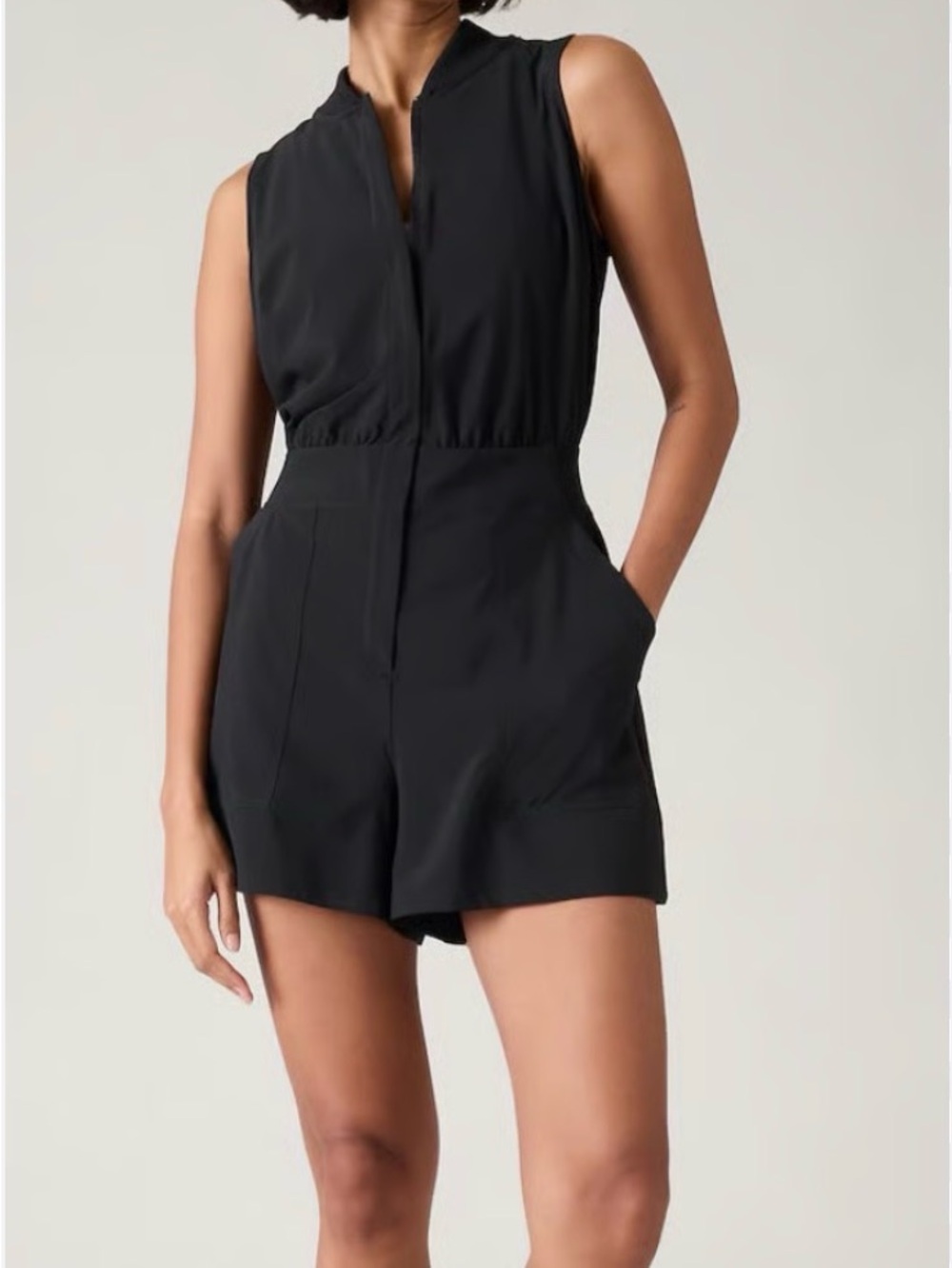 Athleta Brooklyn Utility Romper Black Zip Front Stretch Size 14